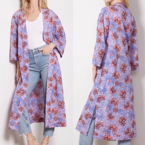 NWT Cleobella Evereve Zoya Floral Open Front Long Duster Kimono Top Size M/L - Picture 1 of 9